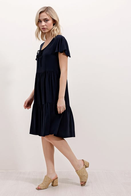 V-Ausschnitt Rüschenshirt Minikleid mit Schleife - Image 2