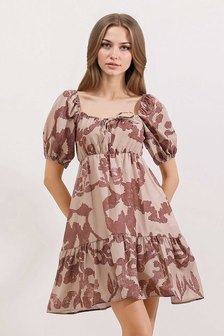 Mini-Kleid mit quadratischem Ausschnitt und Schleife in A-Linie - Image 1