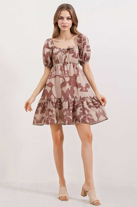 Mini-Kleid mit quadratischem Ausschnitt und Schleife in A-Linie - Image 2