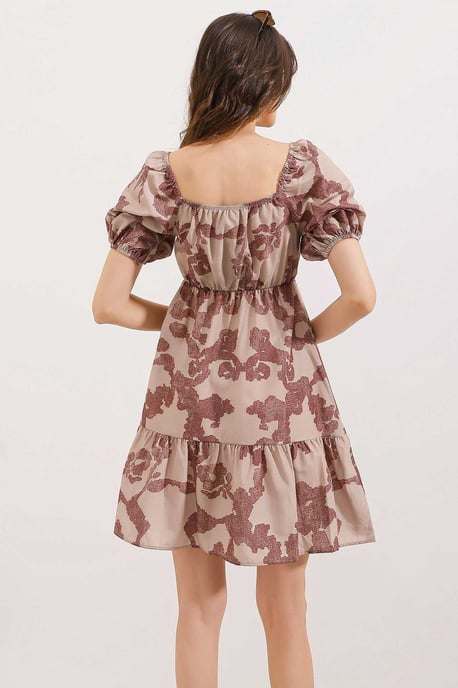Mini-Kleid mit quadratischem Ausschnitt und Schleife in A-Linie - Image 4