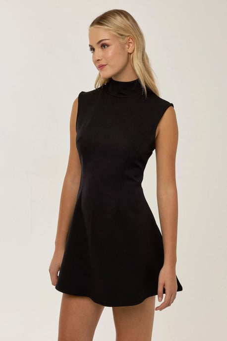Hochgeschlossenes schwarzes Mini-Kleid - Image 1