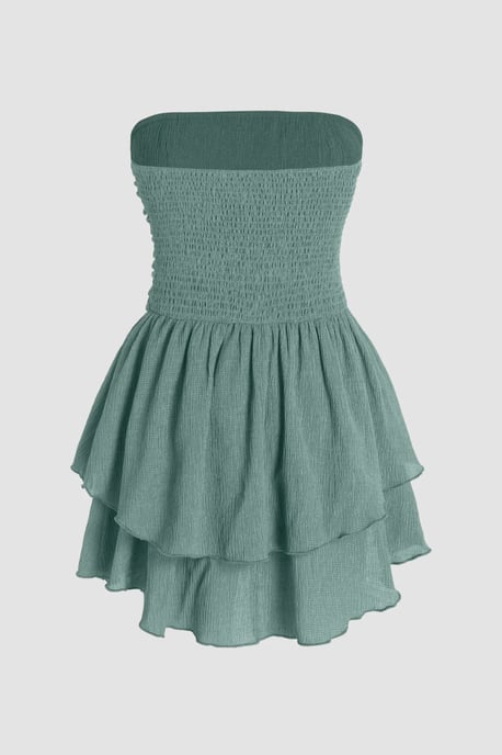 Trägerloses Texturiertes Rüschenshirt Mini-Kleid - Image 2
