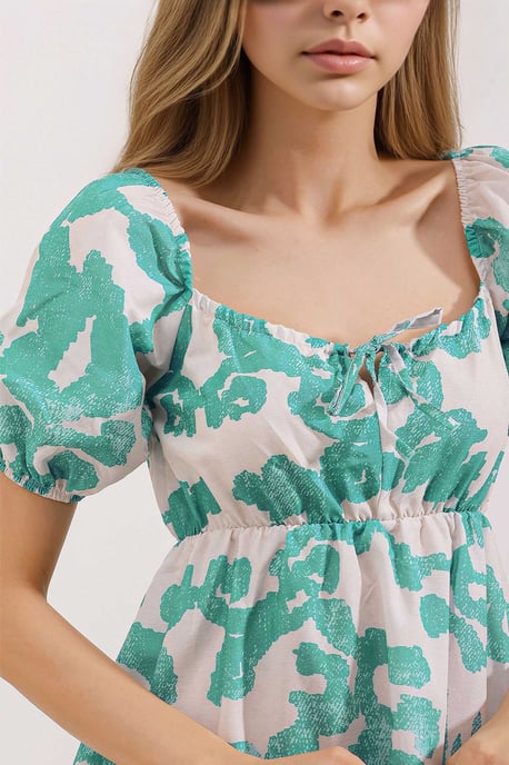 Quadratischer Ausschnitt A-Linien Mini-Kleid mit Schleife - Image 4