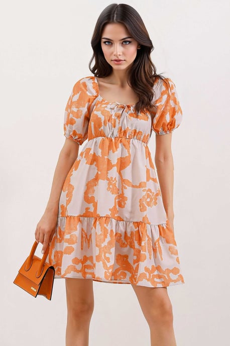 Mini-Kleid mit quadratischem Ausschnitt in A-Linie und Schleife - Image 1