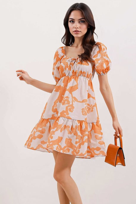 Mini-Kleid mit quadratischem Ausschnitt in A-Linie und Schleife - Image 3