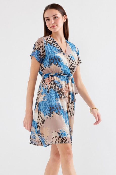V-Ausschnitt Blüten-Minikleid mit Bindeband - Image 3