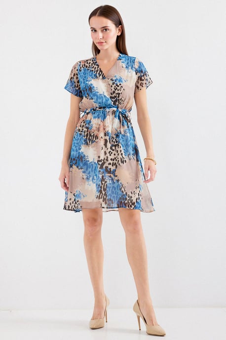 V-Ausschnitt Blüten-Minikleid mit Bindeband - Image 4