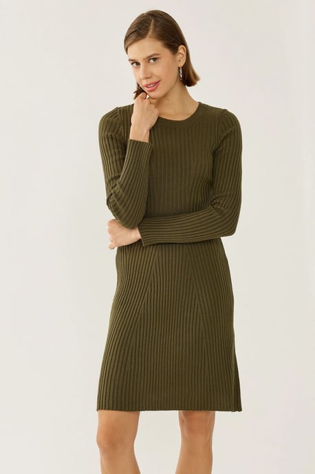 Hiccup Strickkleid mit Rundhalsausschnitt - Khaki - Image 2
