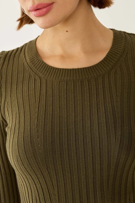 Hiccup Strickkleid mit Rundhalsausschnitt - Khaki - Image 4