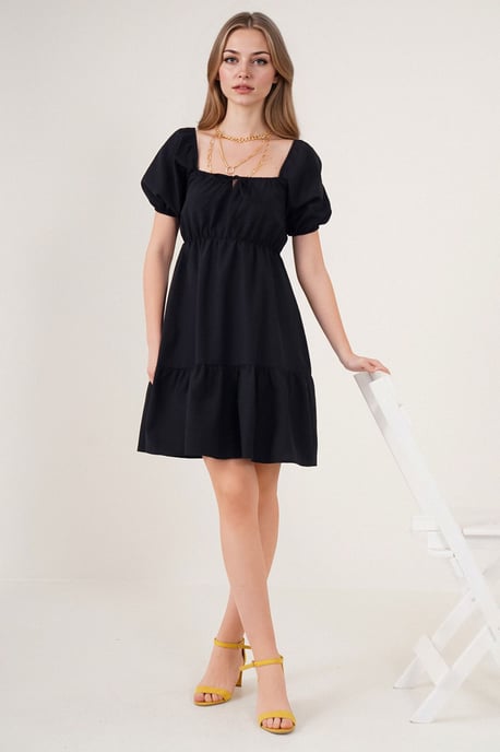 Quadratisch ausgeschnittenes A-Linien Mini-Kleid mit Schleife - Image 3