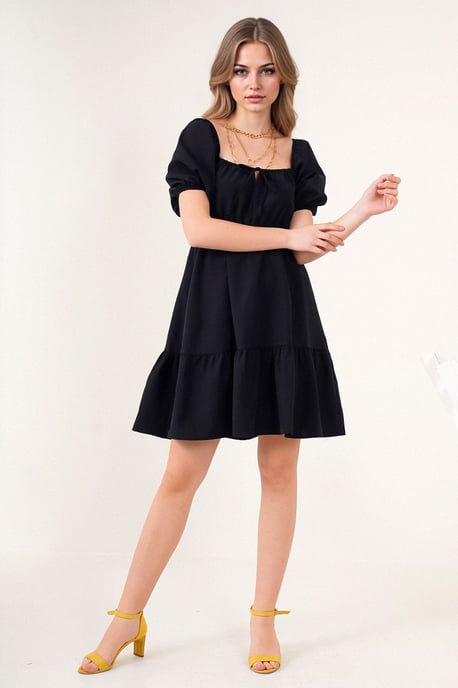 Quadratisch ausgeschnittenes A-Linien Mini-Kleid mit Schleife - Image 4