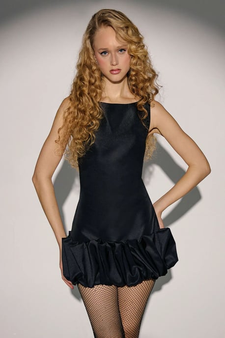Hiccup Offener Rücken, Bodycon-Minikleid mit balloniertem Saumdetail - Schwarz - Image 1