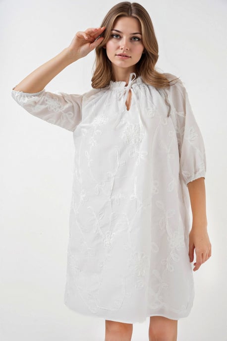 Besticktes Spitzen-Minikleid mit Knotenverschluss - Image 1