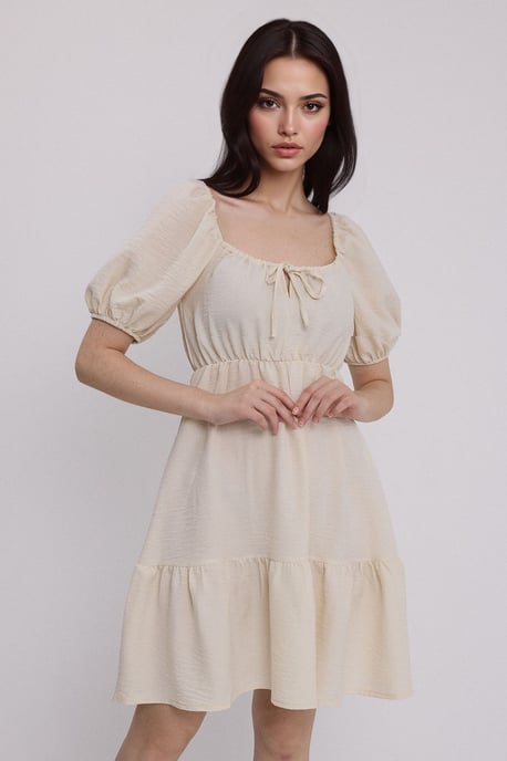 Quadratischer Ausschnitt A-Linien Mini-Kleid mit Schleife - Image 2