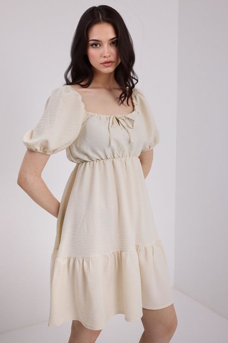 Quadratischer Ausschnitt A-Linien Mini-Kleid mit Schleife - Image 3