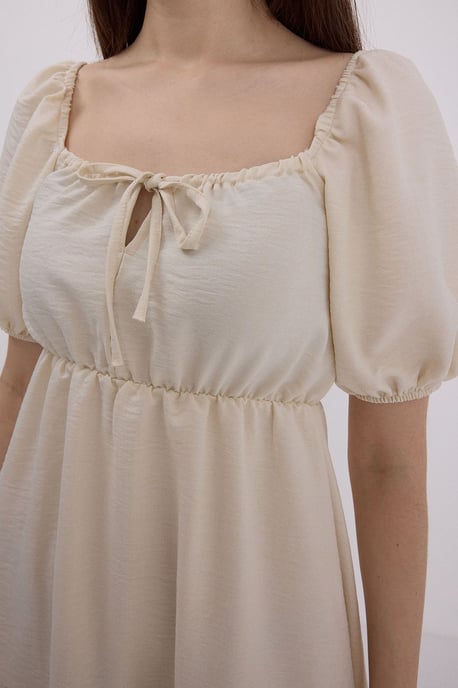 Quadratischer Ausschnitt A-Linien Mini-Kleid mit Schleife - Image 4