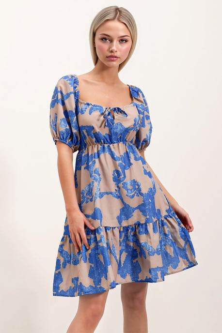 A-Form Mini-Kleid mit quadratischem Ausschnitt und Schleife - Image 2