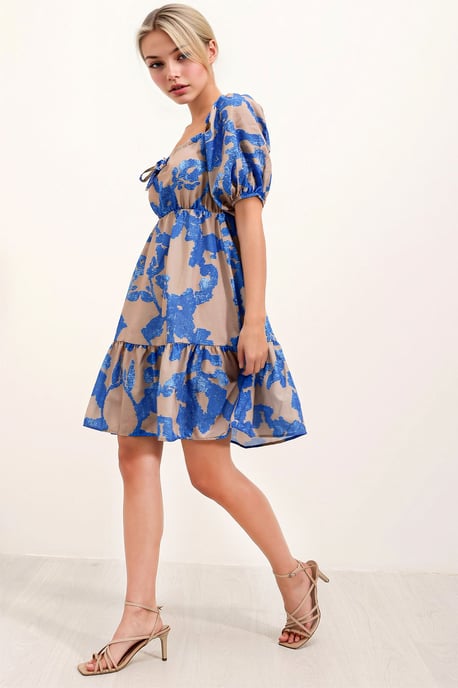 A-Form Mini-Kleid mit quadratischem Ausschnitt und Schleife - Image 3