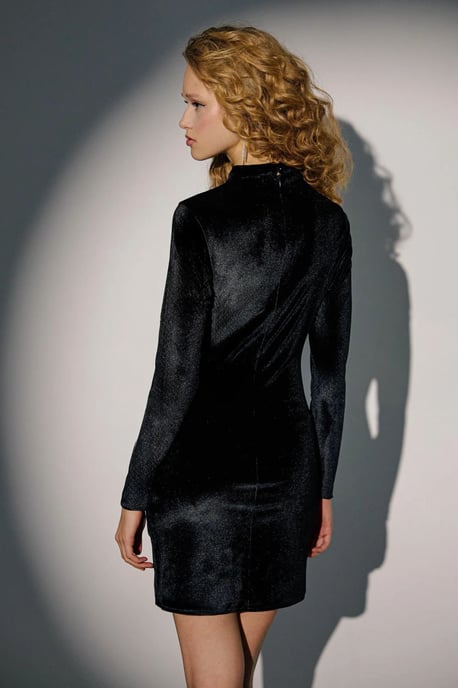 Accessoires Detail Crew Neck Bodycon Samt Mini Kleid - Image 5