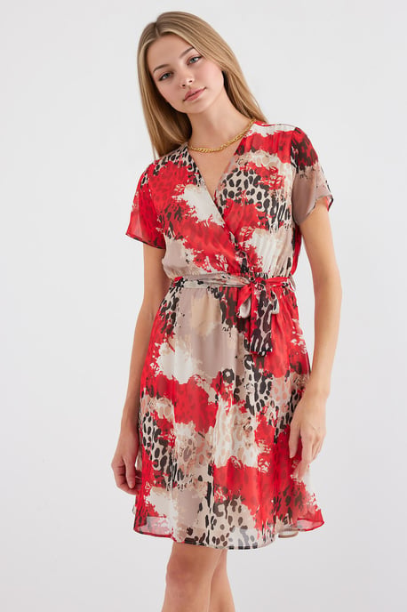 V-Ausschnitt Blühendes Mini-Kleid mit Bindeband - Image 2