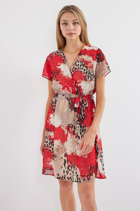 V-Ausschnitt Blühendes Mini-Kleid mit Bindeband - Image 4