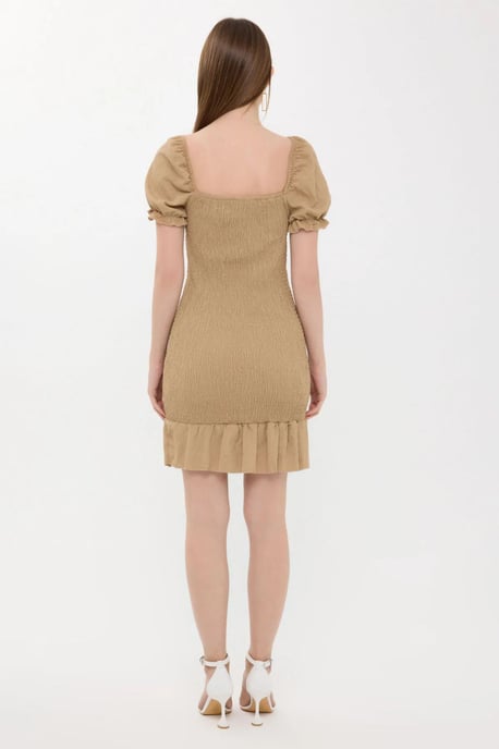 Geripptes, rüschengeschnittenes Mini-Kleid mit Quadrat-Ausschnitt und Ballonärmeln - Image 5