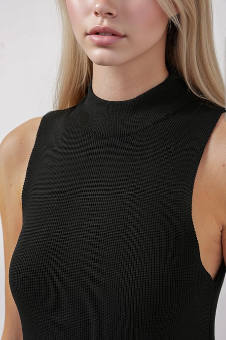 Mini A-Linien Rippstrickkleid mit halbem Stehkragen - Image 4