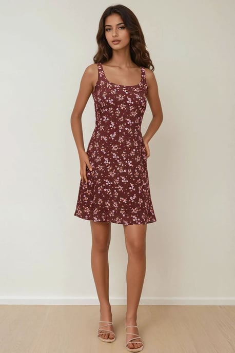 U-Kragen Bedrucktes Figur-Hugging Mini Kleid - Image 2