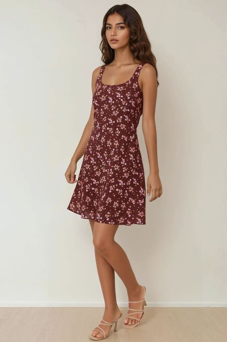 U-Kragen Bedrucktes Figur-Hugging Mini Kleid - Image 3