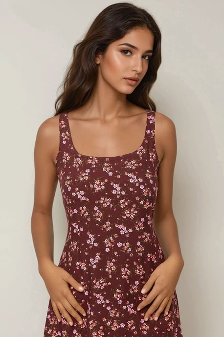 U-Kragen Bedrucktes Figur-Hugging Mini Kleid - Image 5