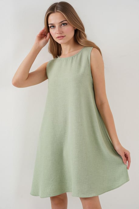 Leinenmischung A-Form Mini-Kleid - Image 1