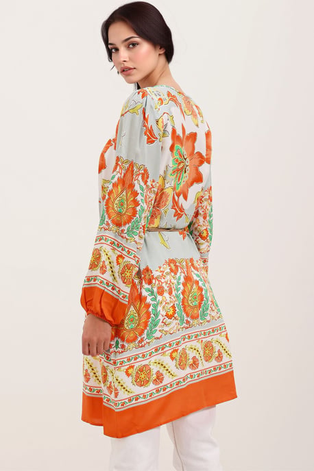 Big Dart Mini-Kleid mit Blumenprint und Schleife - Orange - Image 3