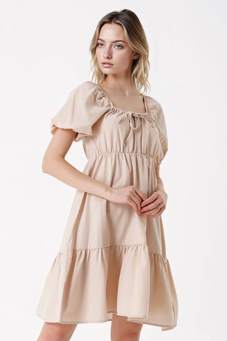 Quadratischer Ausschnitt A-Linien Mini-Kleid mit Schleife - Image 2