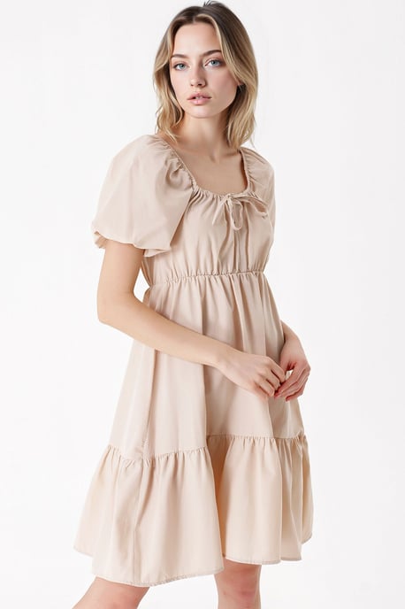 Quadratischer Ausschnitt A-Linien Mini-Kleid mit Schleife - Image 3