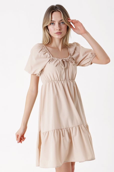 Quadratischer Ausschnitt A-Linien Mini-Kleid mit Schleife - Image 4
