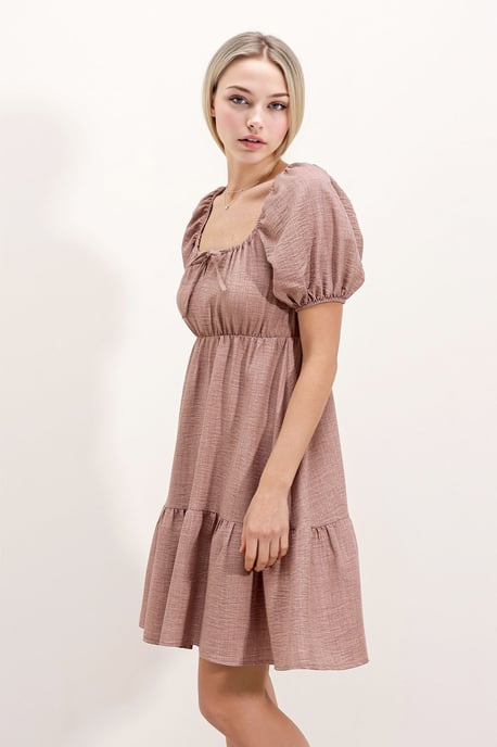 Quadratischer Ausschnitt A-Linien Mini-Dress mit Schleife - Image 2