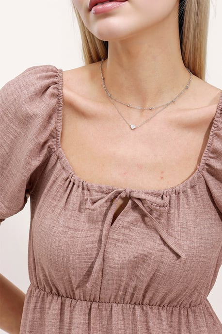 Quadratischer Ausschnitt A-Linien Mini-Dress mit Schleife - Image 3