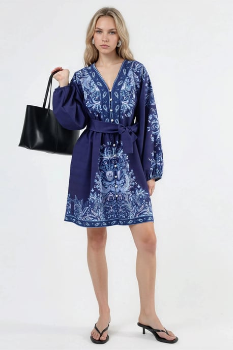 Kleid mit Gürtel und V-Ausschnitt im Paisleymuster - Image 2
