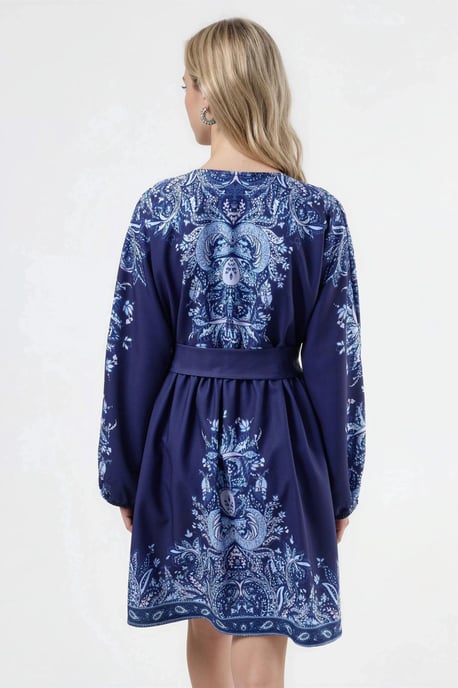 Kleid mit Gürtel und V-Ausschnitt im Paisleymuster - Image 3