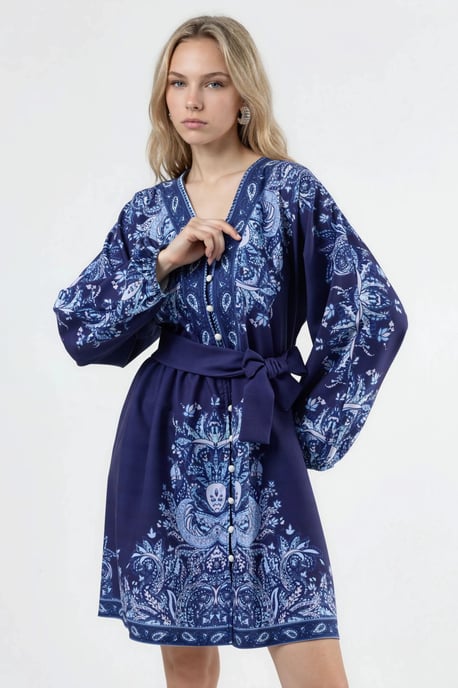 Kleid mit Gürtel und V-Ausschnitt im Paisleymuster - Image 4