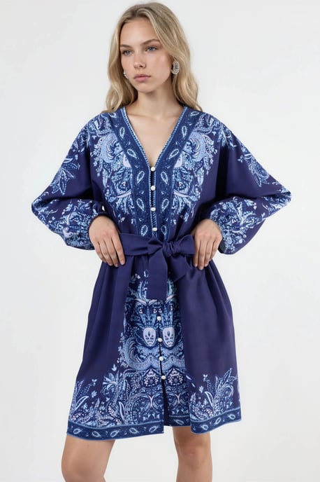 Kleid mit Gürtel und V-Ausschnitt im Paisleymuster - Image 6