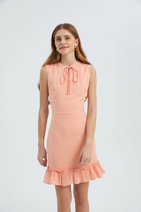 Rundhals-Kordelzug-Rüschenshirt Ärmelloses Mini-Kleid - Image 3