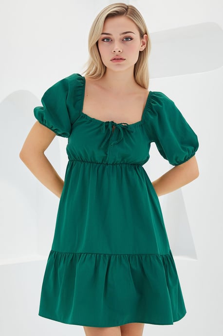 A-Form Mini Kleid mit quadratischem Ausschnitt und Schleife - Image 1