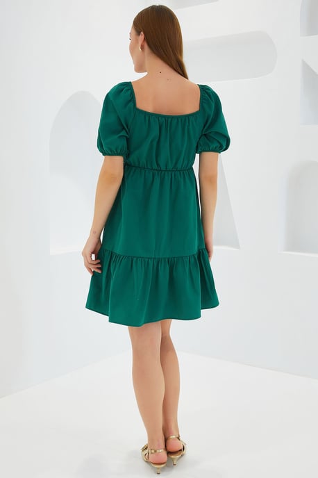 A-Form Mini Kleid mit quadratischem Ausschnitt und Schleife - Image 4