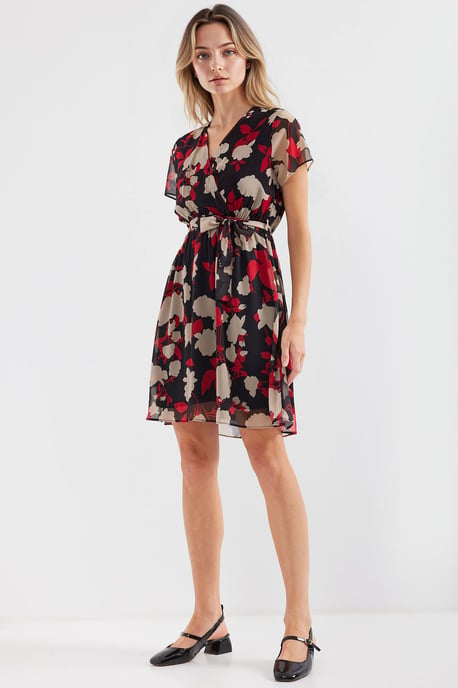 V-Ausschnitt Blühendes Mini-Kleid mit Bindungsverschluss - Image 2