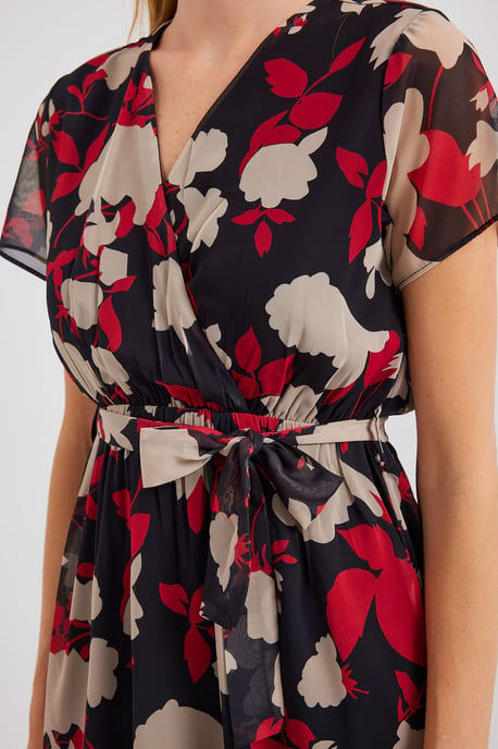 V-Ausschnitt Blühendes Mini-Kleid mit Bindungsverschluss - Image 4