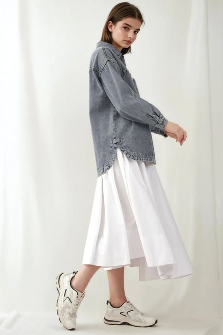 Oversized Jeansjacke mit Hemdkragen und Taschen - Image 4