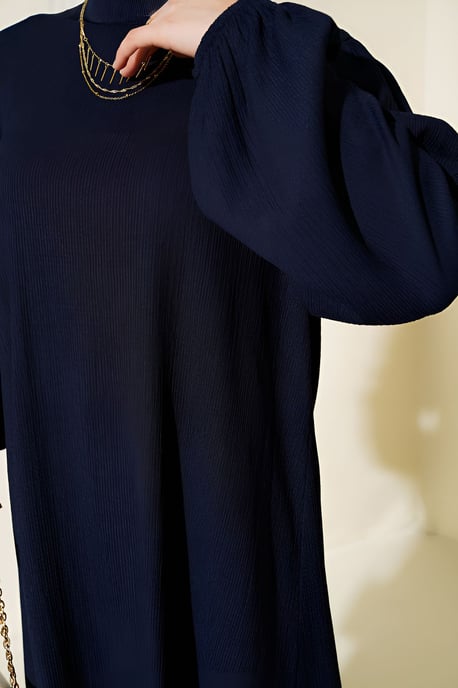 Strukturierte Langarm-Tunika und weit geschnittene Hose Set - Image 3