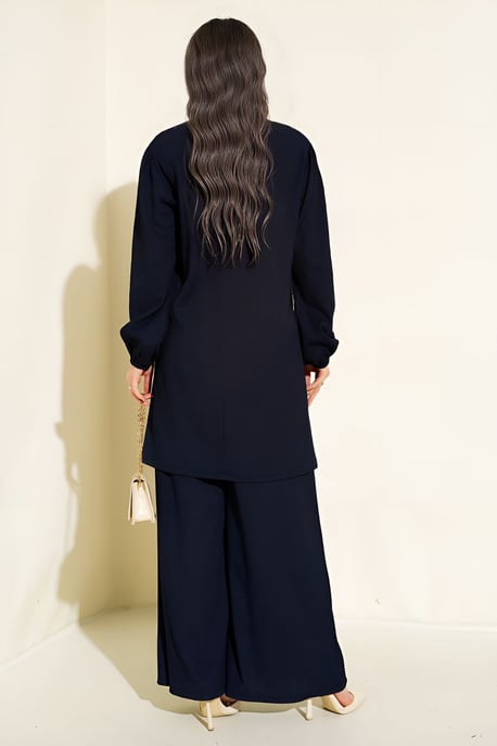 Strukturierte Langarm-Tunika und weit geschnittene Hose Set - Image 4