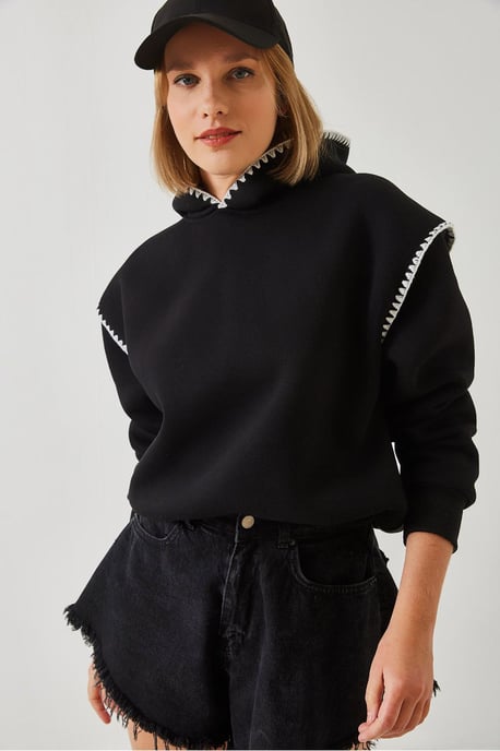 Kapuzensweatshirt mit Spitzendetails und lockerer Passform - Image 2